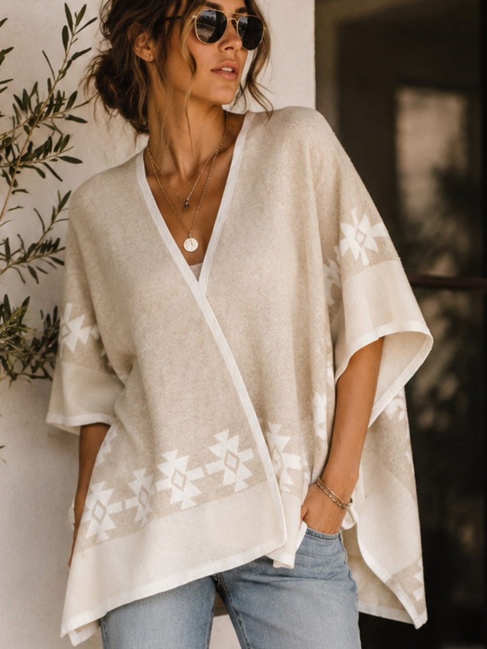 Warm & Cozy Lifestyle Southwestern Open Front Ruana Poncho Small